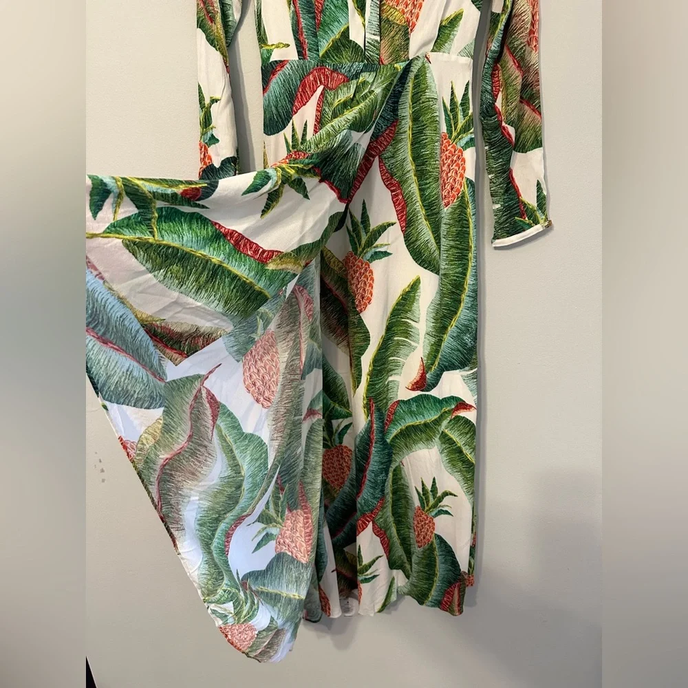 Long Sleeve Maxi Dress with Tropical Pineapple Print - Green/White/Coral - Picture 2 of 8